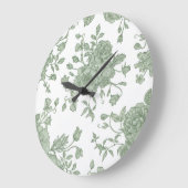 Elegant Vintage Sage Green French Floral  ラージ壁時計 (傾斜)