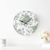 Elegant Vintage Sage Green French Floral  ラージ壁時計 (ホーム)