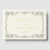 Elegant Vintage Sage Green Monogram Wedding  ゲストブック (正面)