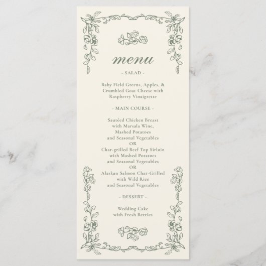 Elegant Vintage Sage Green Wedding メニュー (正面)