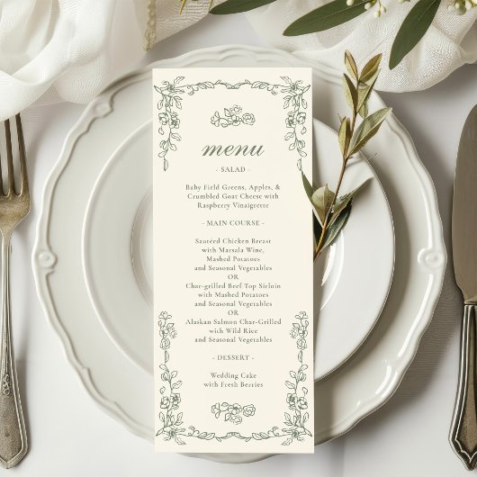 Elegant Vintage Sage Green Wedding メニュー
