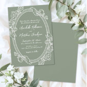 Elegant Vintage Sage Green Wedding 招待状