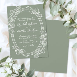 Elegant Vintage Sage Green Wedding 招待状