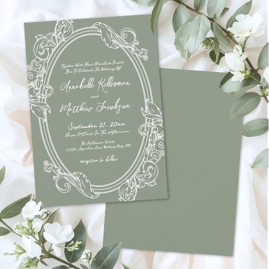 Elegant Vintage Sage Green Wedding 招待状