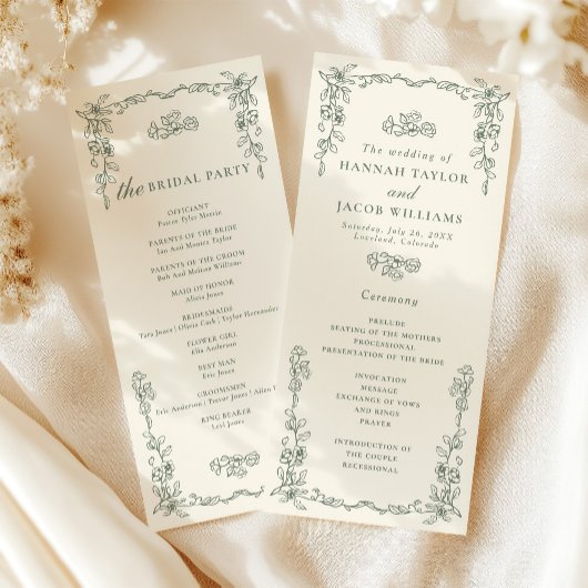 Elegant Vintage Sage Green Wedding Program プログラム