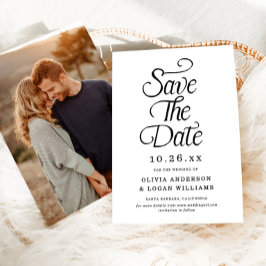 Elegant Vintage Script Photo Wedding Save the Date セーブザデート