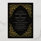 Elegant Vintage Scrollwork Wedding Foil Invitation 箔招待状 (正面)