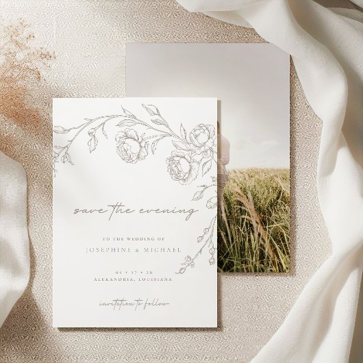 Elegant Vintage Sepia Save the Evening Wedding セーブザデート