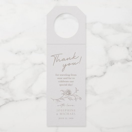 Elegant Vintage Sepia Wedding Wine Label ボトルネックタグ (正面)