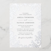 Elegant Vintage Silver Floral Wedding  箔招待状 (正面)