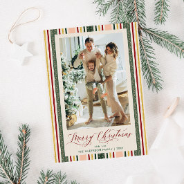 Elegant Vintage Stripes Merry Christmas Photo シーズンカード
