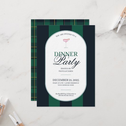 Elegant vintage Tartan Plaid Christmas Invitation 招待状 (正面/裏面インサイチュ)