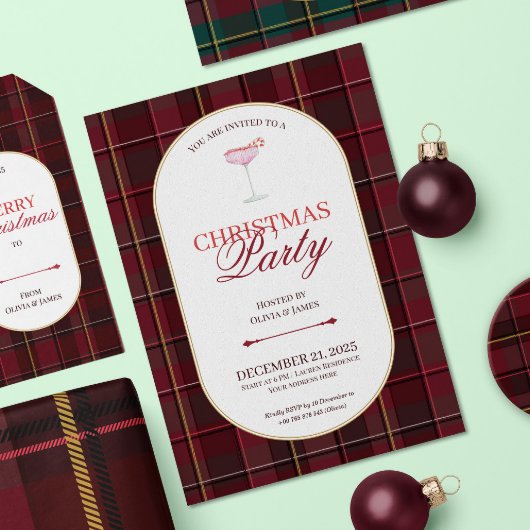 Elegant vintage Tartan Plaid Christmas Invitation 招待状
