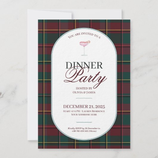 Elegant vintage Tartan Plaid Christmas Invitation 招待状 (正面)