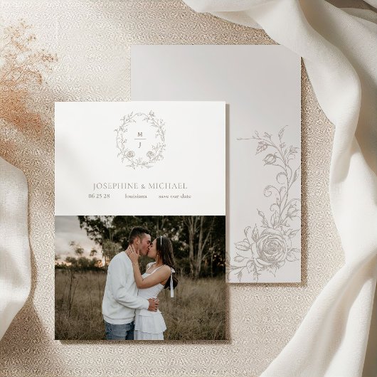 Elegant Vintage Taupe Sepia Rose  セーブザデート