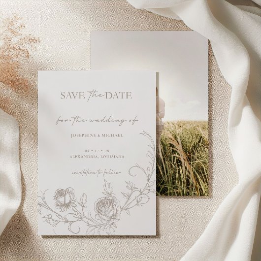 Elegant Vintage Taupe Sepia Rose  セーブザデート