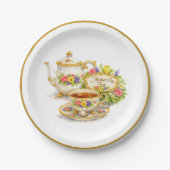 Elegant Vintage Teapot Teacup Mother's Day  ペーパープレート (正面)