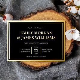 Elegant Vintage Type Frame Black Wedding Gold 箔招待状