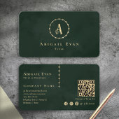 Elegant Vintage Unique Monogram Emerald Dark Green 名刺