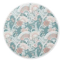 Elegant Vintage Victorian Fans Floral Lace Teal