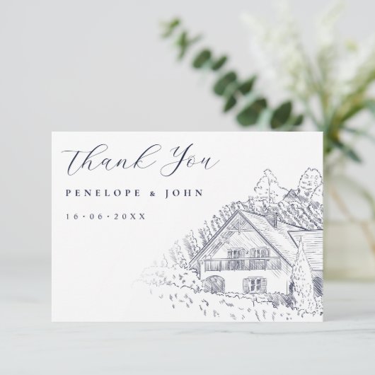 Elegant Vintage Vineyard Illustration Wedding サンキューカード (スタンド正面)