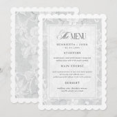 Elegant Vintage White Lace Wedding Menu Card 招待状 (正面/裏面)