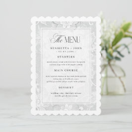 Elegant Vintage White Lace Wedding Menu Card 招待状