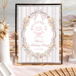 Elegant Vintage Wildflower Bow Birthday Welcome ポスター