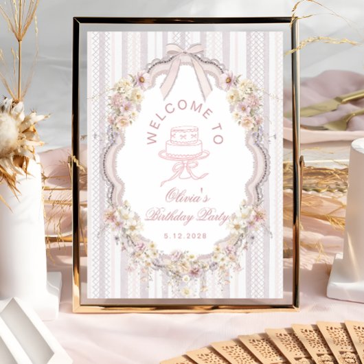 Elegant Vintage Wildflower Bow Birthday Welcome ポスター