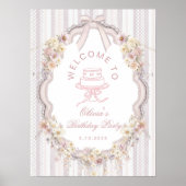 Elegant Vintage Wildflower Bow Birthday Welcome ポスター (正面)
