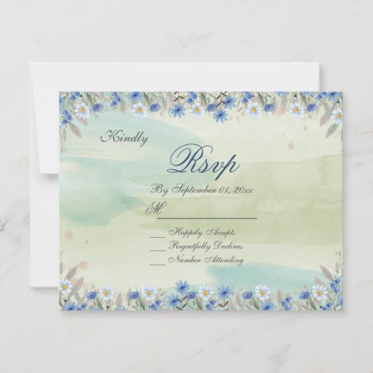 Elegant Vintage Wildflower Frame Wedding RSVP Card 招待状 (正面)