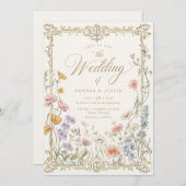 Elegant Vintage Wildflowers Floral Wedding 招待状 (正面/裏面)