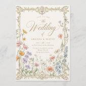 Elegant Vintage Wildflowers Floral Wedding 招待状 (正面)