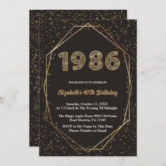 Elegant Vintage Year 1986 40th Birthday Party 招待状