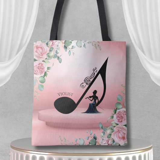 Elegant Viola Player Pink Floral Violist Music トートバッグ