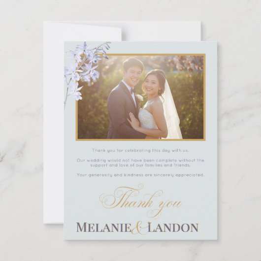 Elegant Violet and Mint Wedding Thank You Card サンキューカード (裏面)