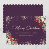 Elegant Violet Botanical Snowflake Christmas Card シーズンカード (正面/裏面)