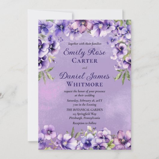 Elegant Violet Floral Wedding 招待状 (正面)