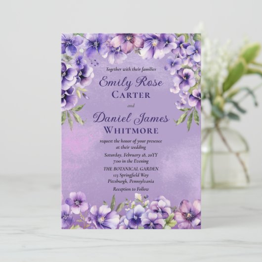 Elegant Violet Floral Wedding 招待状 (スタンド正面)