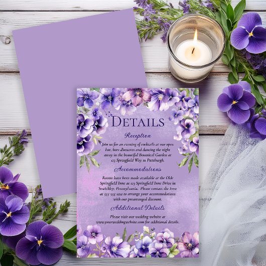 Elegant Violet Floral Wedding Details 招待状