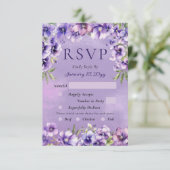 Elegant Violet Floral Wedding RSVP Card (スタンド正面)