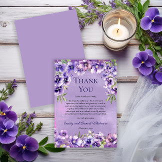 Elegant Violet Floral Wedding Thank You Card サンキューカード