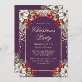 Elegant Violet Gold Botanical Christmas Party 招待状 (正面/裏面)