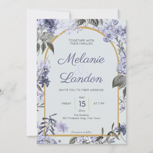 Elegant violet hydrangea lilacs wedding invitation 招待状 (正面)
