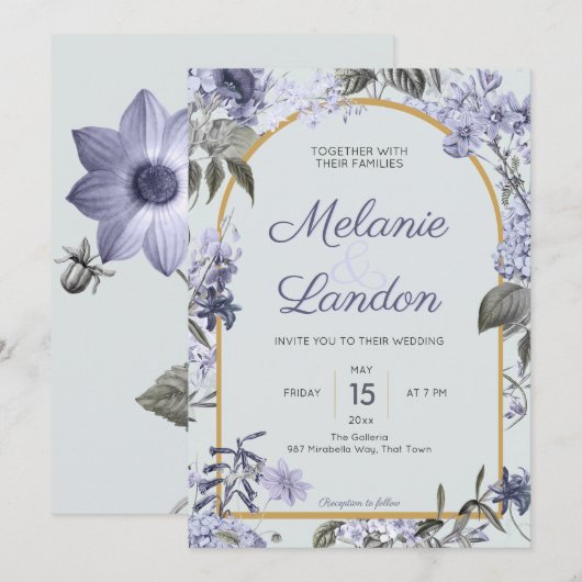Elegant violet hydrangea lilacs wedding invitation 招待状 (正面/裏面)