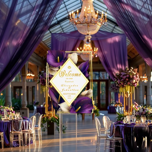 Elegant Violet Purple and Gold Calla Lily アクリルサイン