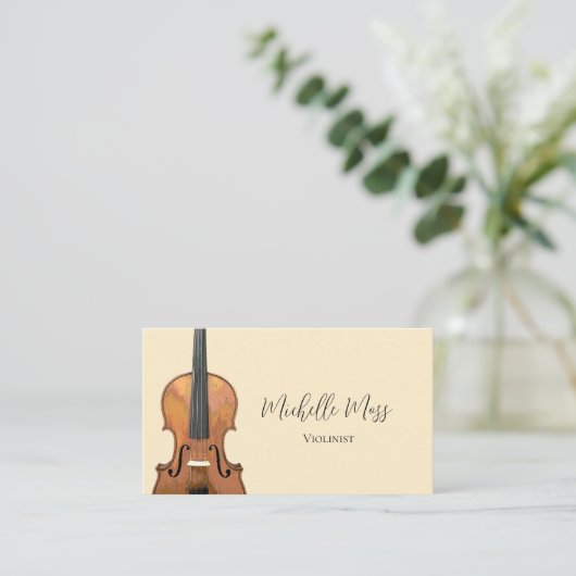 Elegant Violin Music Teacher Violinist Cream 名刺 (スタンド正面)