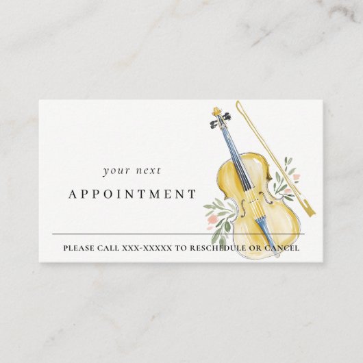 Elegant Violin Musician Music Teacher Appointment 名刺 (正面)