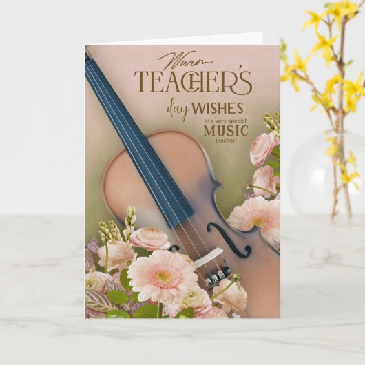 Elegant violin Teacher’s Day Floral カード (黄色い花)