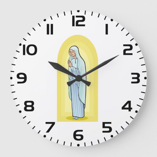 Elegant Virgin Mary Catholic Religious ラージ壁時計 (正面)